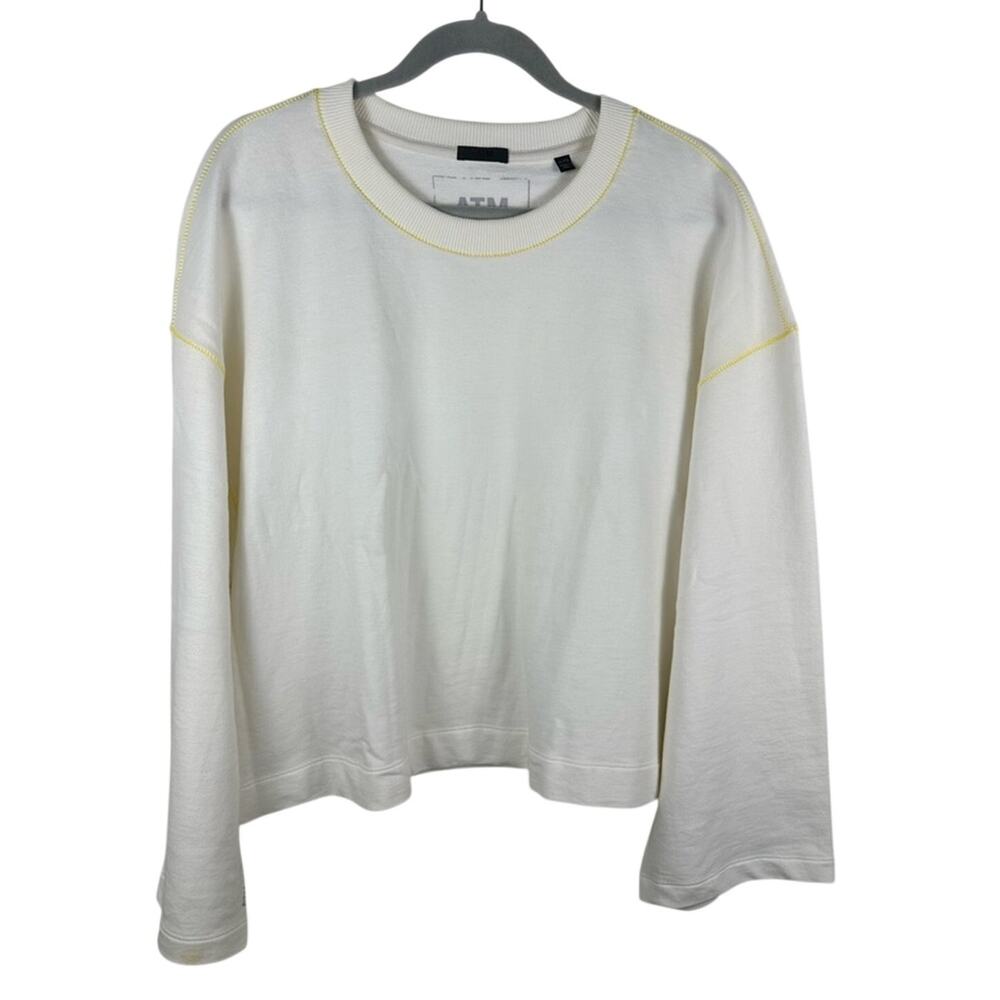 ATM Raglan Sweatshirt Women XL White Yellow Stitch Bell Sleeve AW1383-FAB Good